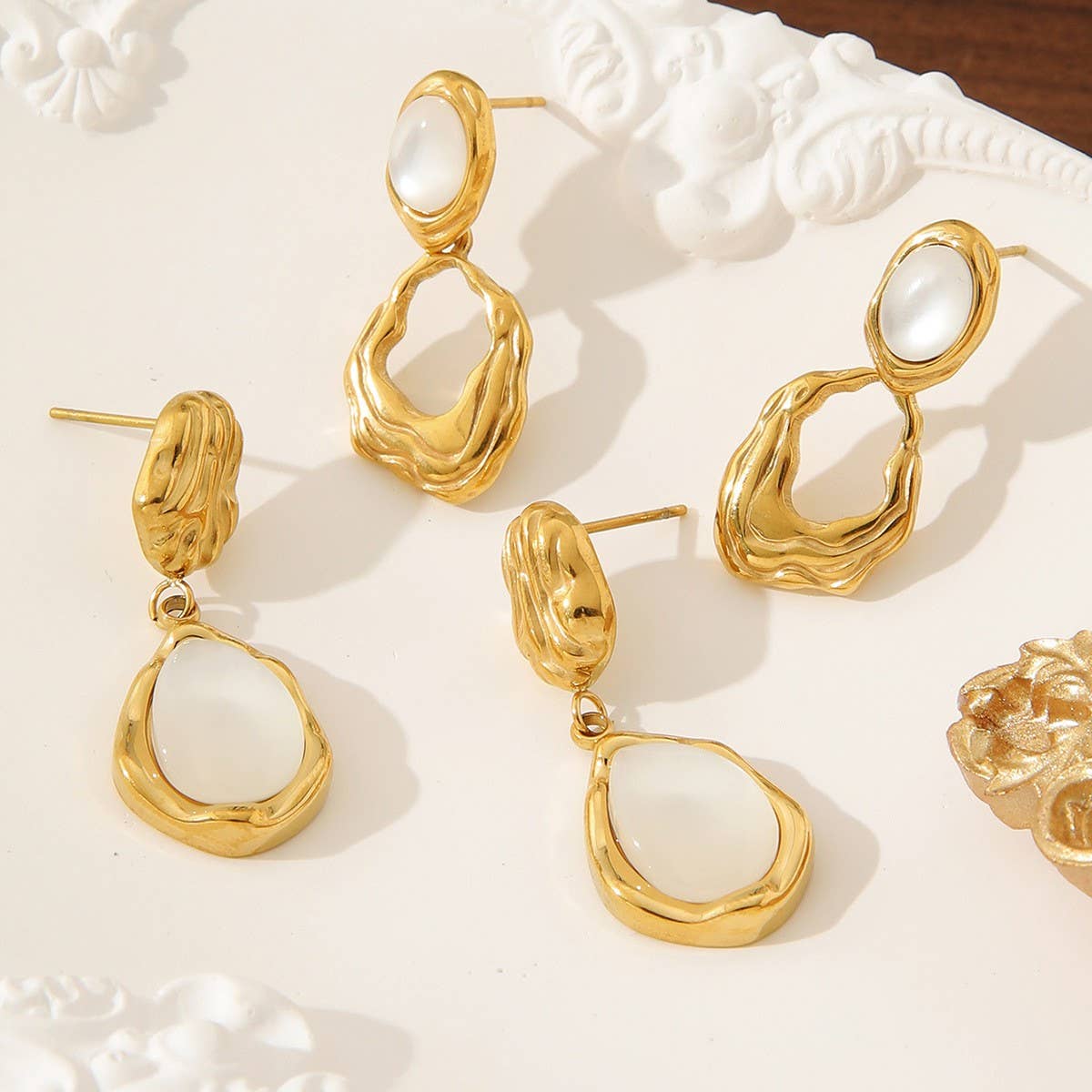 VINTAGE MOONSTONE 18K STAINLESS STEEL EARRINGS