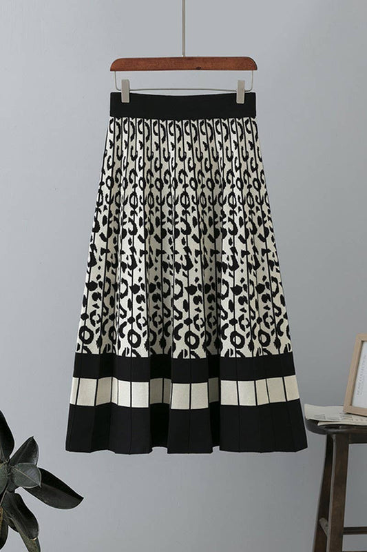 CWBMS00484_VINTAGE LEOPARD COLORBLOCK PLEATED A-LINE SKIRT
