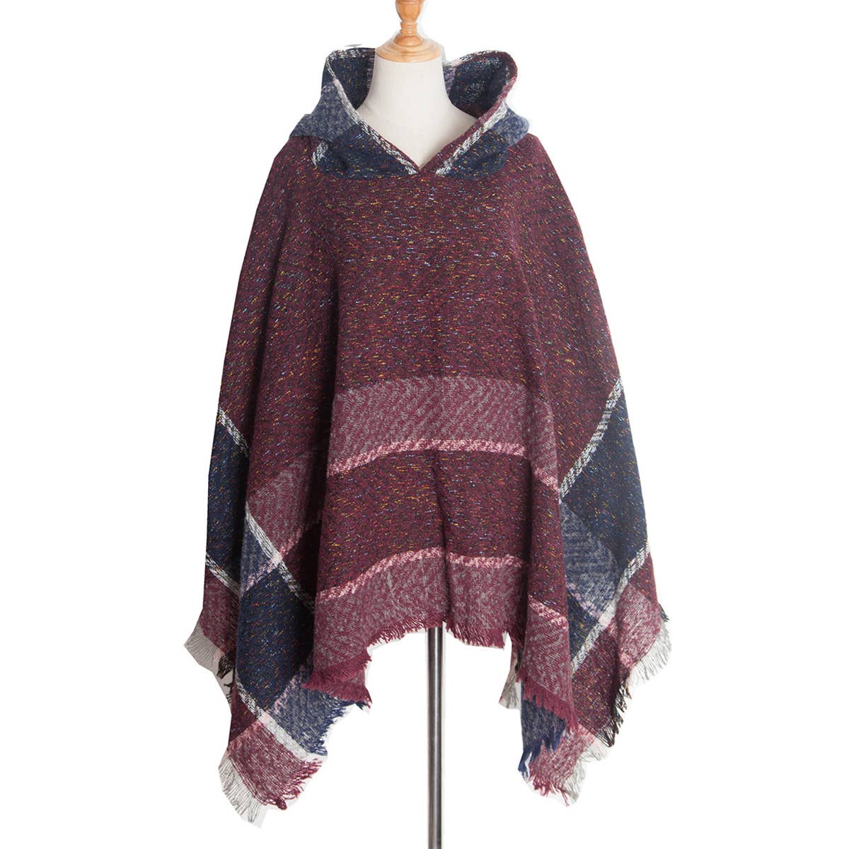 WOMEN HERRINGBONE PATTERN HOODED SHAWL