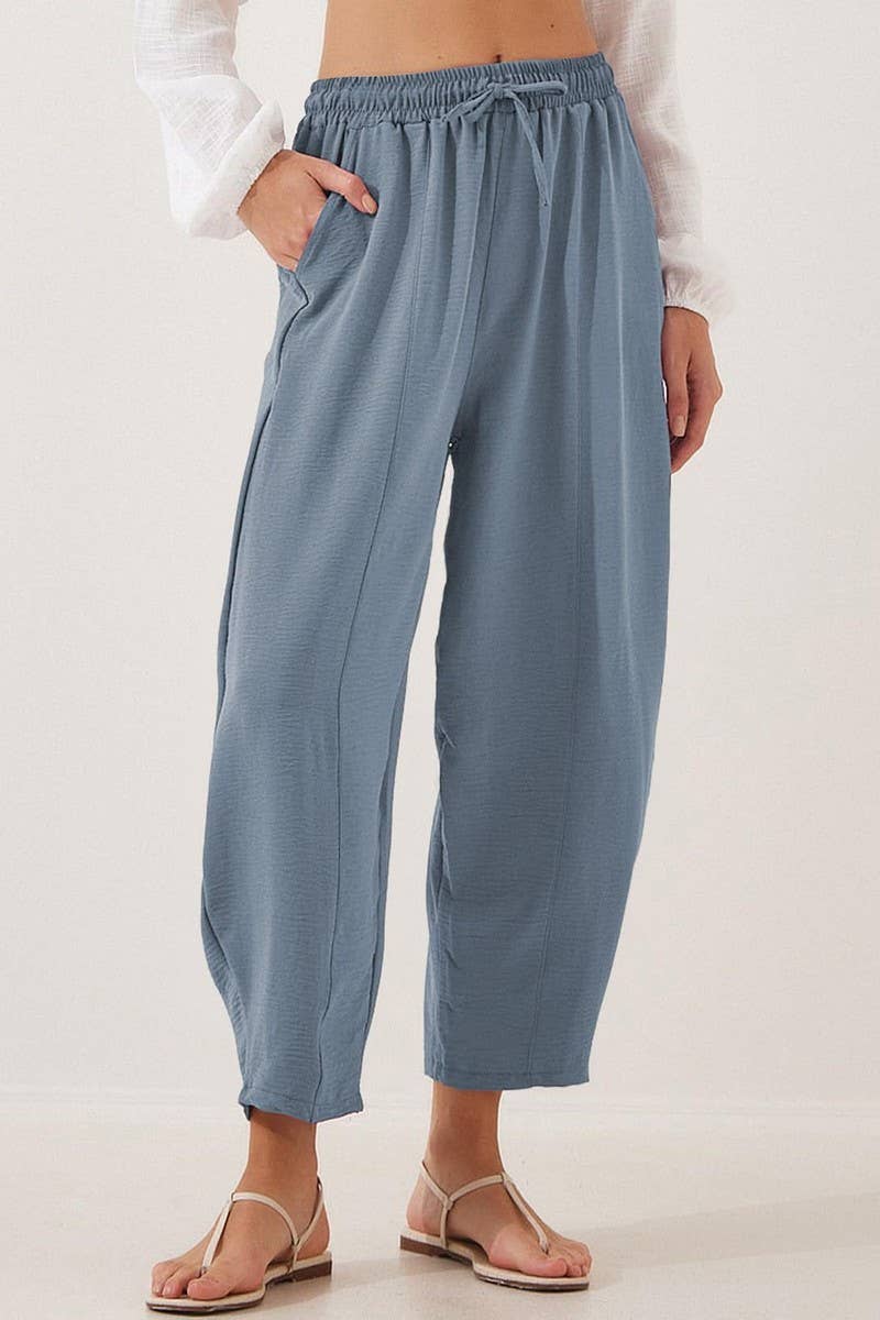 CWBLP1851_HIGH WAIST LOOSE DRAWSTRING POCKET TROUSERS