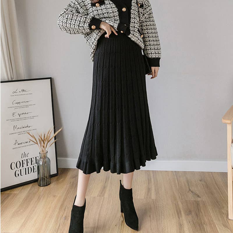 LONG STRIPED ALL-IN-ONE SLIM KNIT A-LINE SKIRT