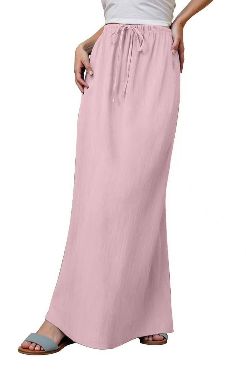 CWBLS0556_SOLID COLOR DRAWSTRING ELASTIC WAIST SKIRT