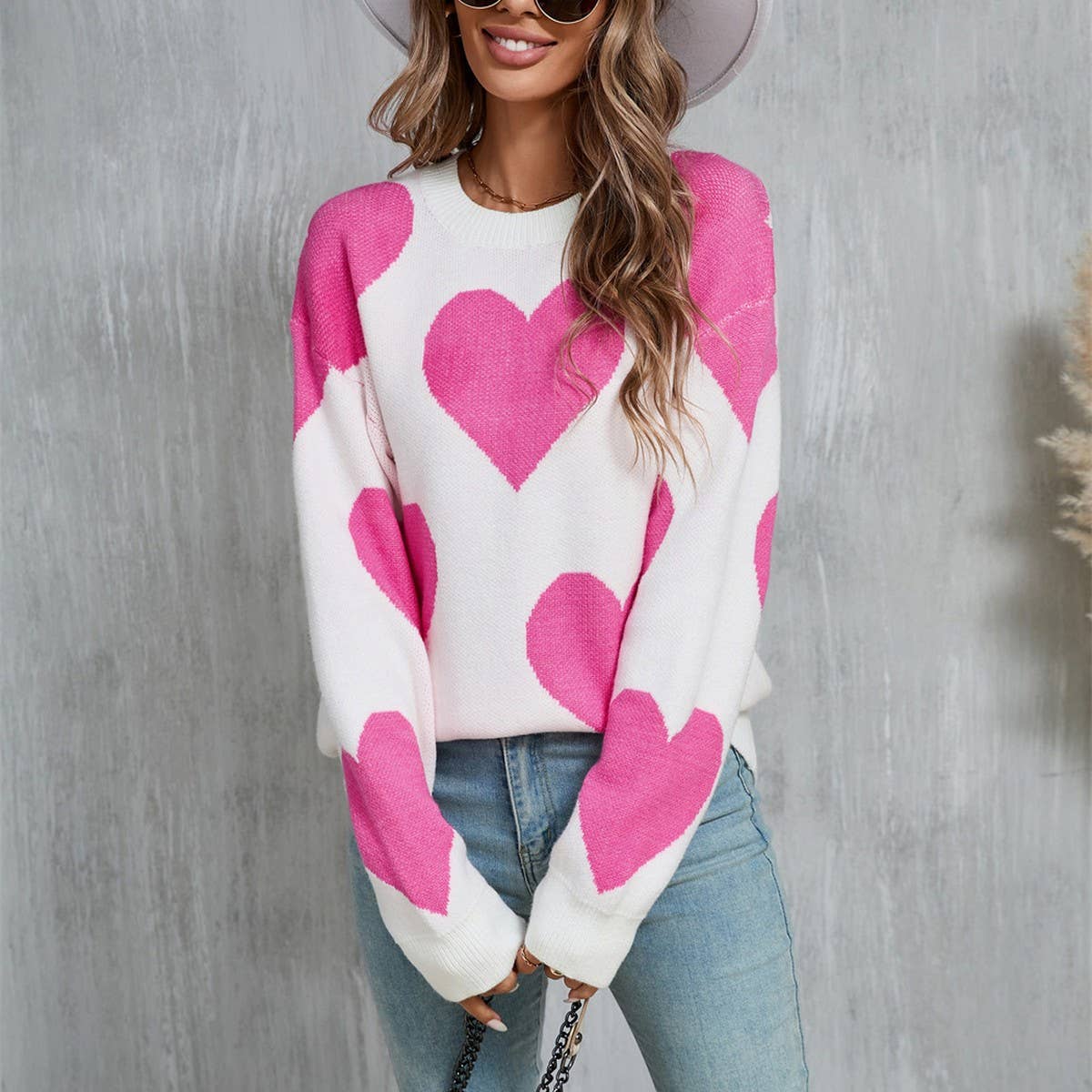 Valentine's Day jacquard pullover sweater