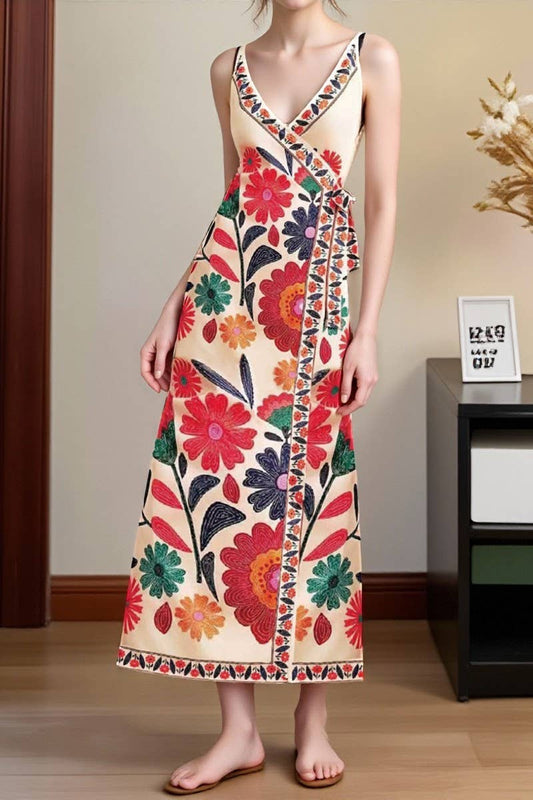 CWDMD00978_VACATION V-NECK PRINTED MIDI CAMI DRESS