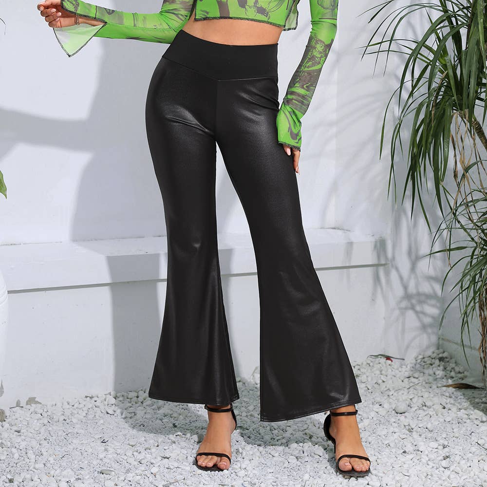 STRETCH SLIM-FIT SPLICING WIDE LEG FLARED PANTS