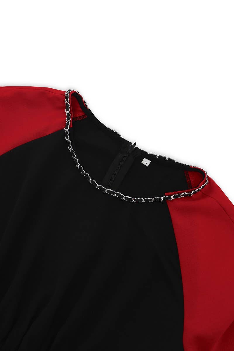 CWDSD6459_CONTRAST COLOR IRREGULAR METAL NECKLACE DRESS