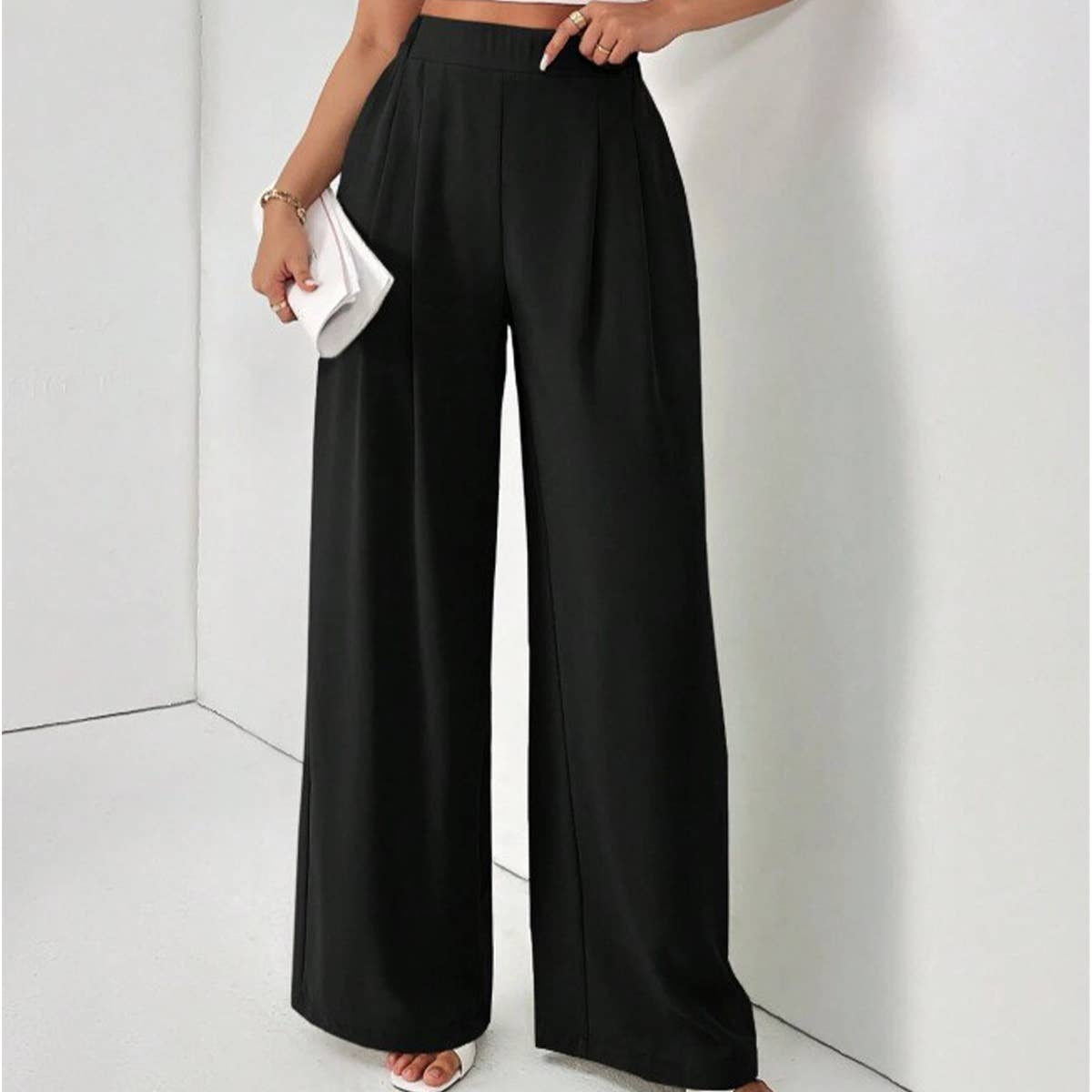 WIDE LEG DROP HIGH WAIST SLIM CASUAL PANTS