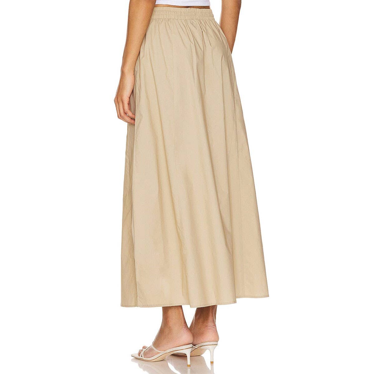 COTTON SKIRT HIGH WAIST SLIT LACE UP LONG SKIRT