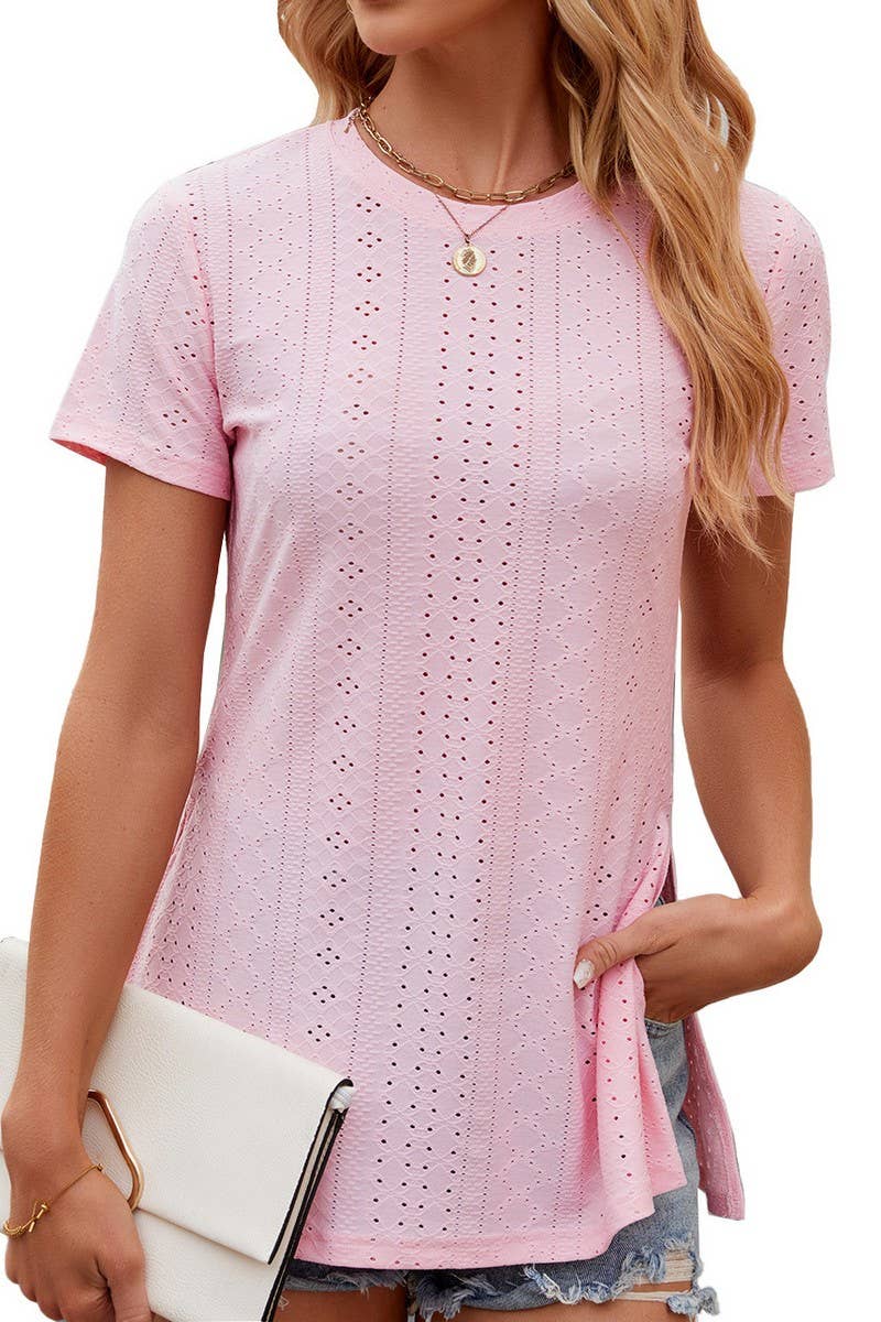 ROUND NECK SPLIT SHORT SLEEVE LOOSE PULLOVER_CWTSTS0216