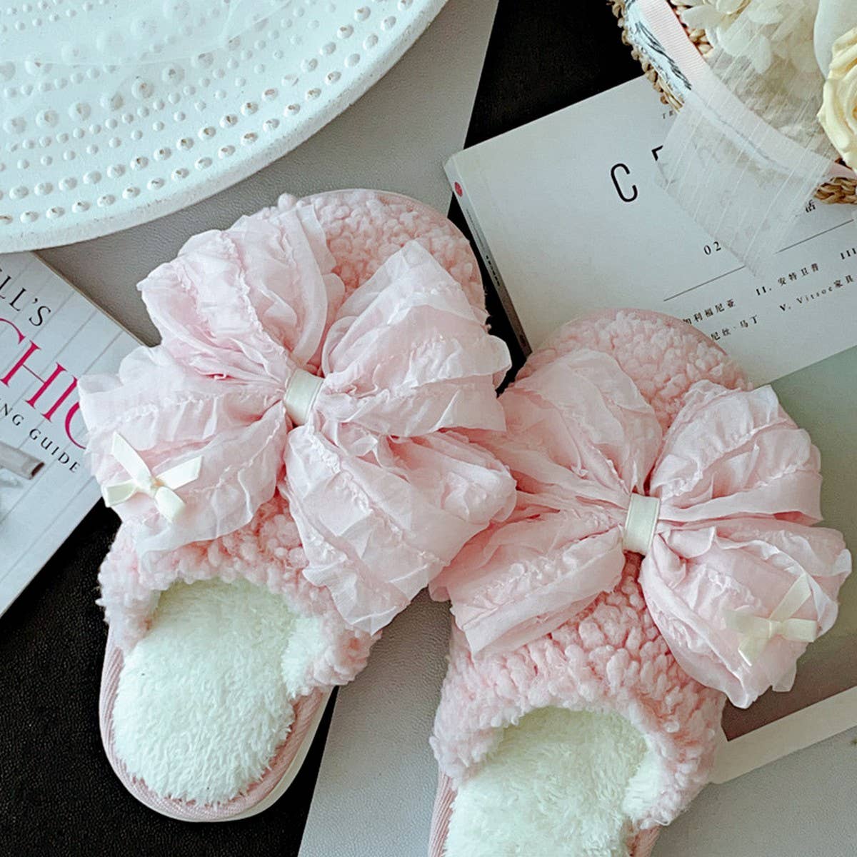 PALACE STYLE BOWKNOT COTTON NON-SLIP SLIPPERS_CWMM2943