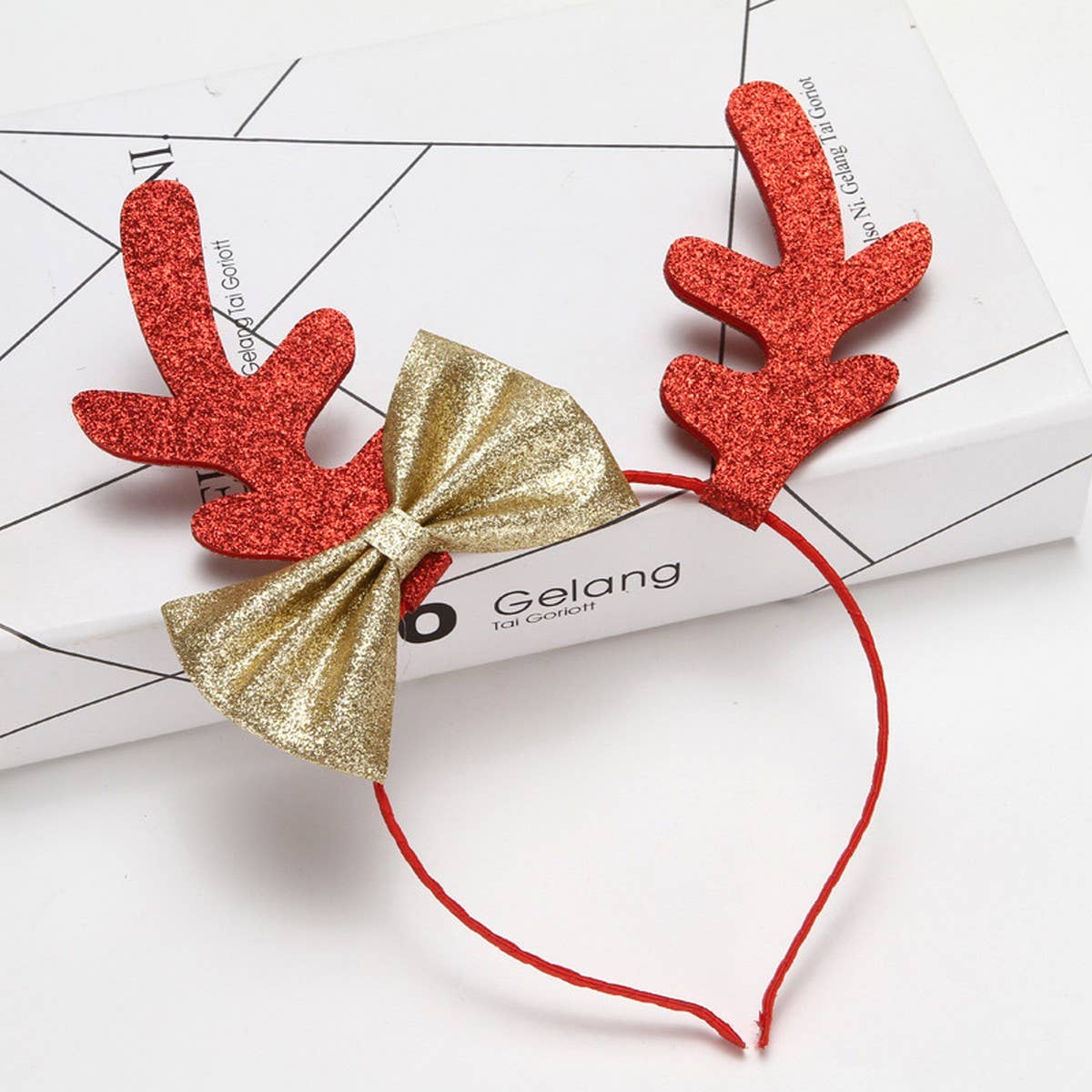 CHRISTMAS BOW BIG ANTLERS DRESSUP HEADBAND HAIRPIN