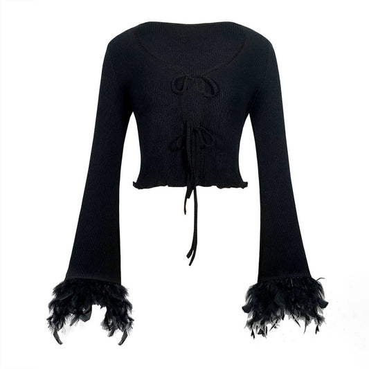 Stylish pullover top hair knit flared sleeves