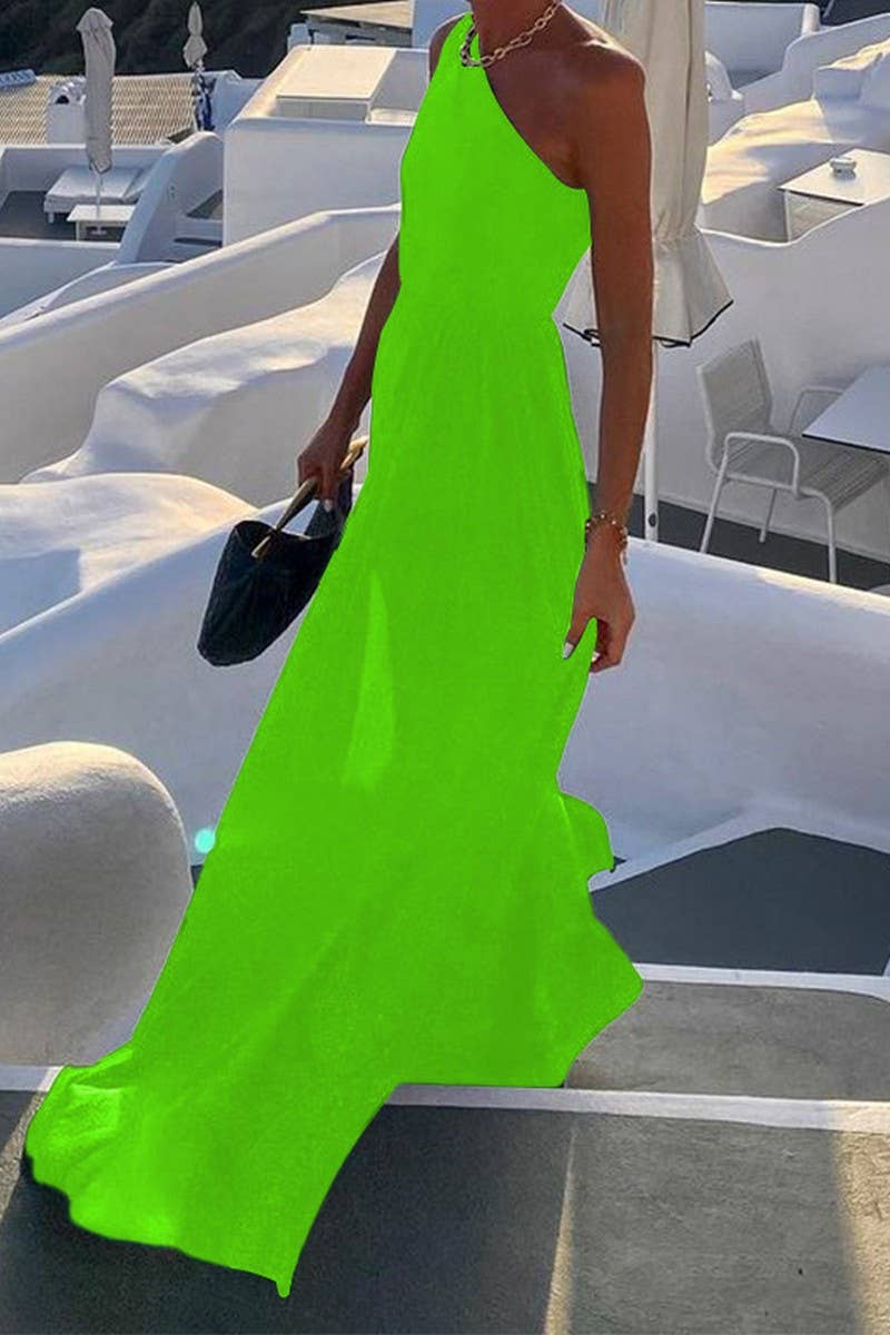 SLOPING SHOULDERS SOLID COLOR SLEEVELESS DRESS_CWDMD1344