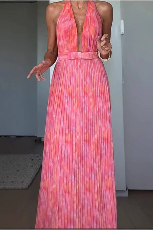 CWDMD5532_SUMMER NEW SEXY DEEP V STRAPPY BACKLESS DRESS