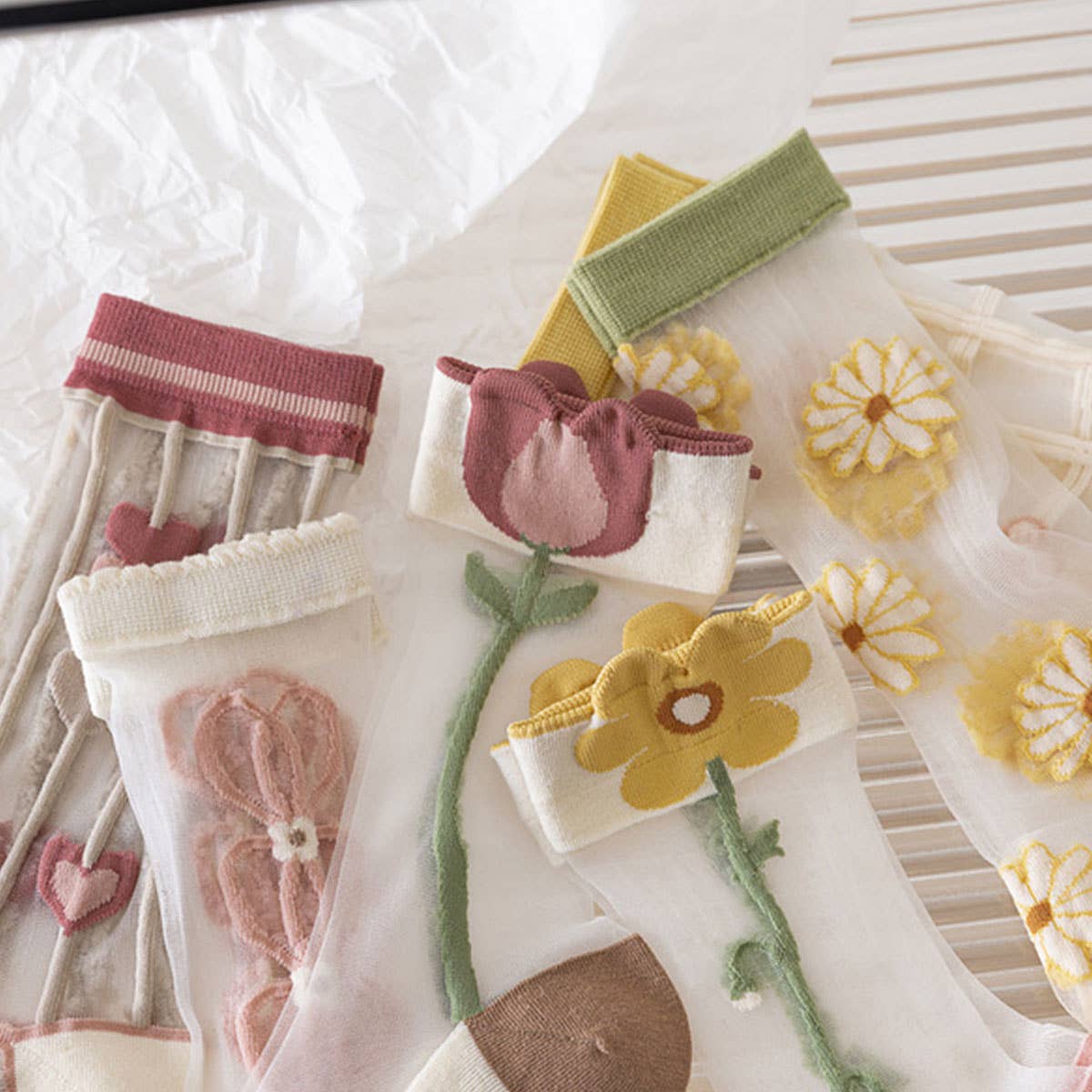 FLORAL SUMMER SHEER MESH SOCKS FOR WOMENS