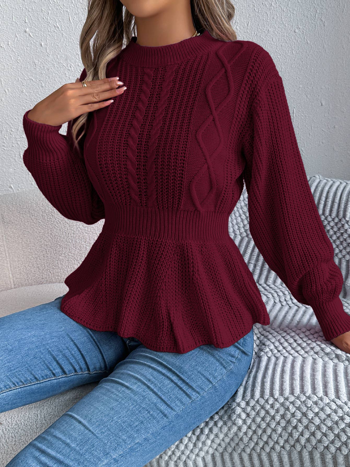 Twist waist falbala long-sleeved sweater