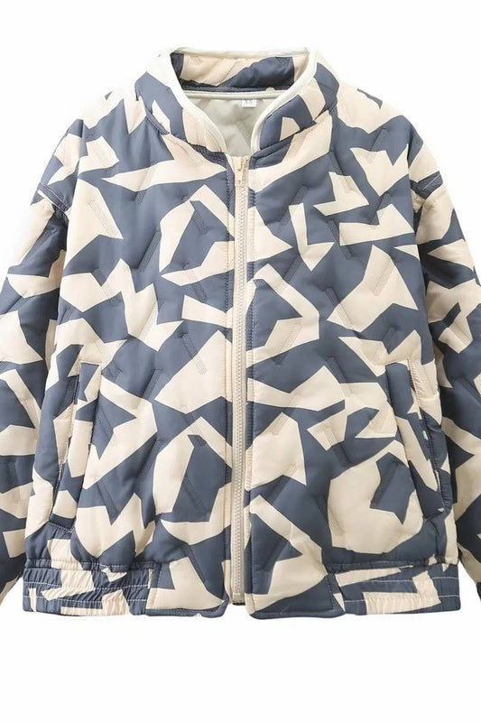 CWOCO1080_LOOSE PRINTED QUILTED ZIP-UP JACKET