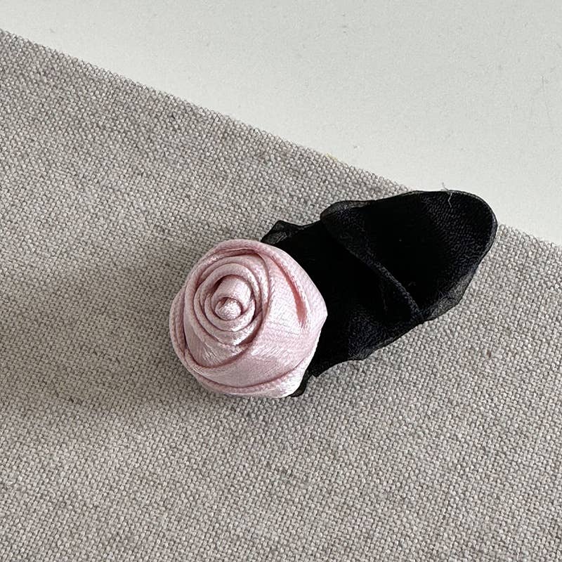 Pink Rose Mesh Hair Clip, Crease Duckbill Bang Pin_CWAHA4693