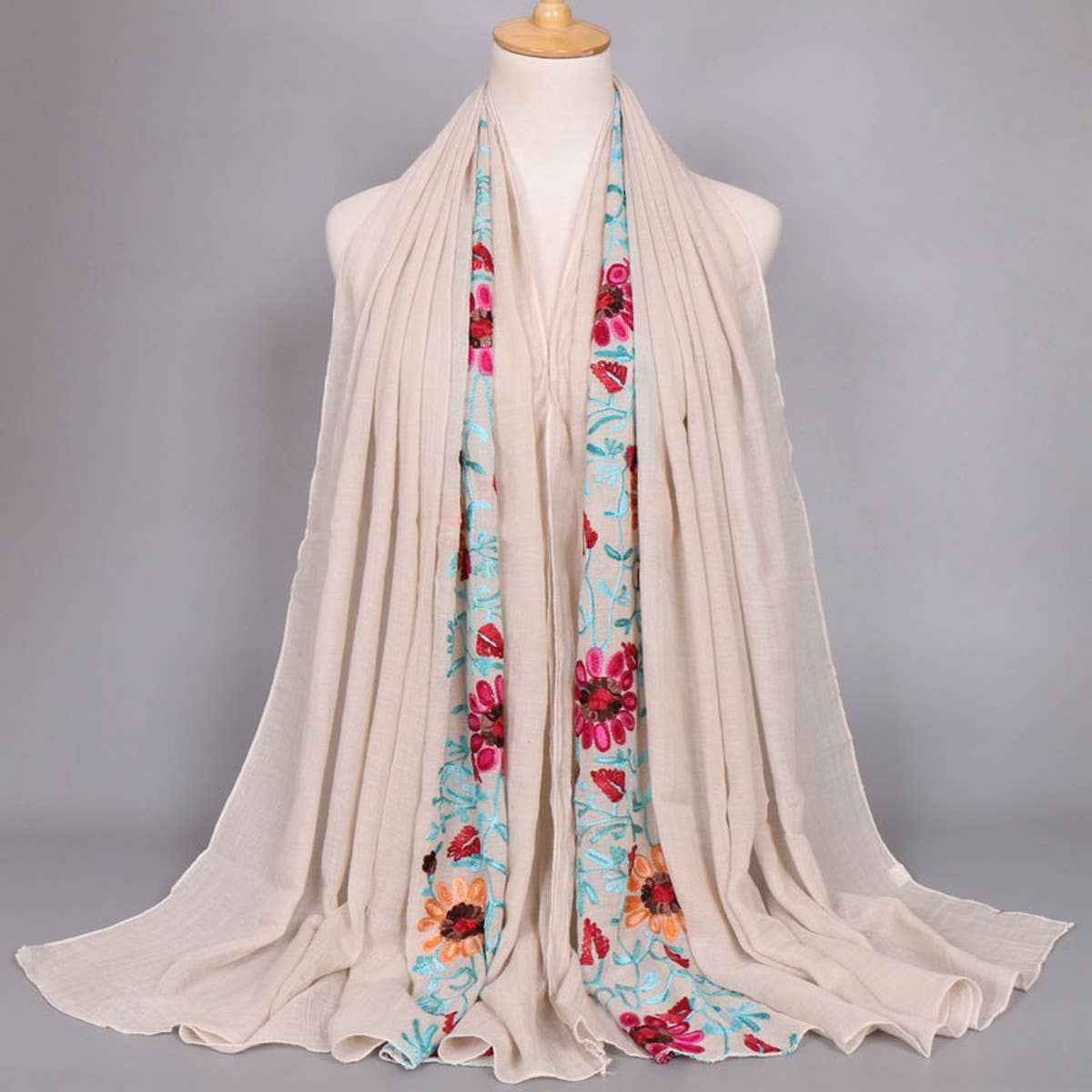 EMBROIDERED COTTON SCARF LONG VEIL SHAWL