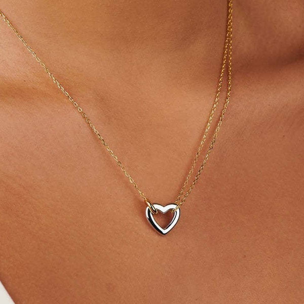 Stainless steel heart asymmetric necklace_CWMM5550