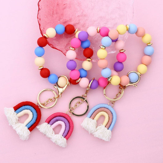 Rainbow Tassel Keychain with Colorful Bead Bracelet_CWAB5071
