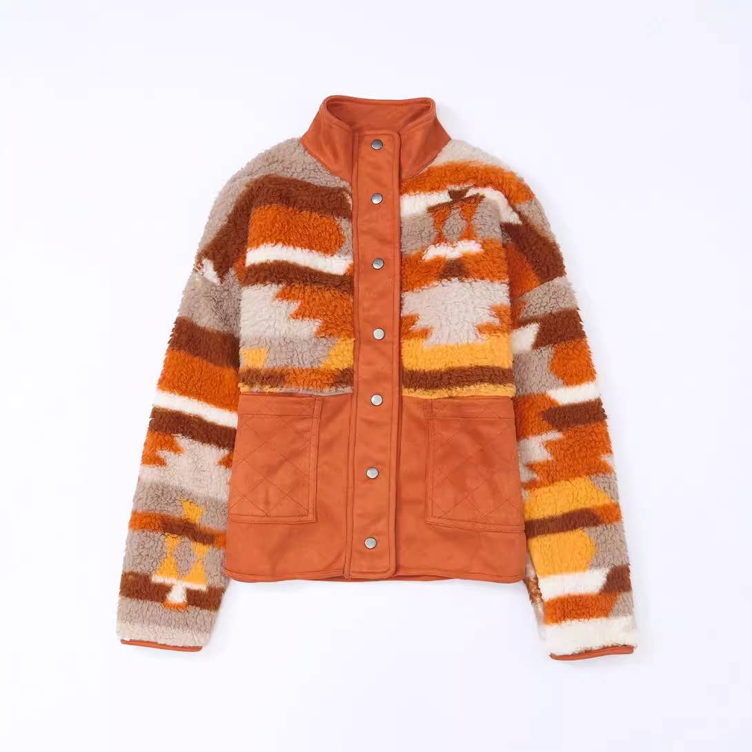 LEATHER FLEECE PATCHWORK BREASTED CARDIGAN