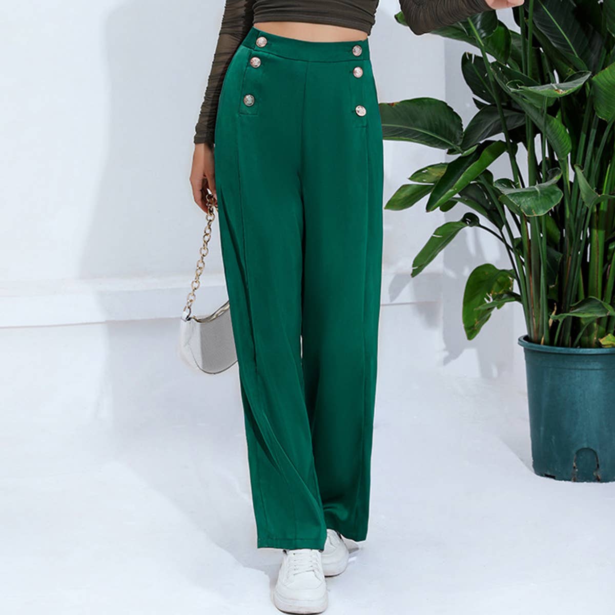 Fashion high-waisted wide-leg pants suit pants