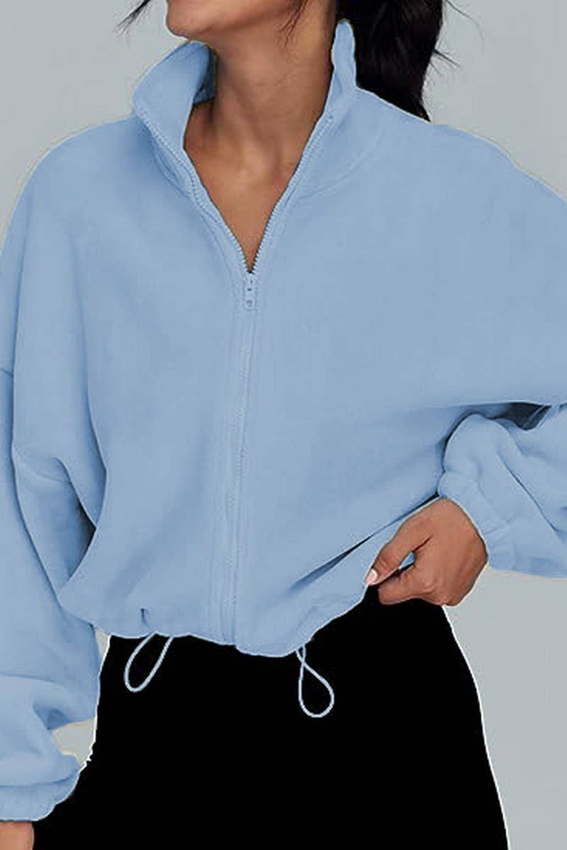 CWOBL0195_STAND COLLAR PLUSH ZIPPER CASUAL SPORTS JACKET