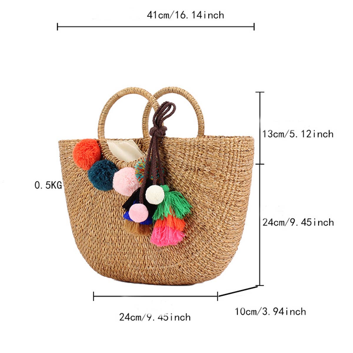 PORTABLE SEMI-CIRCLE WOOL BALL WOVEN BAG_CWAB2117
