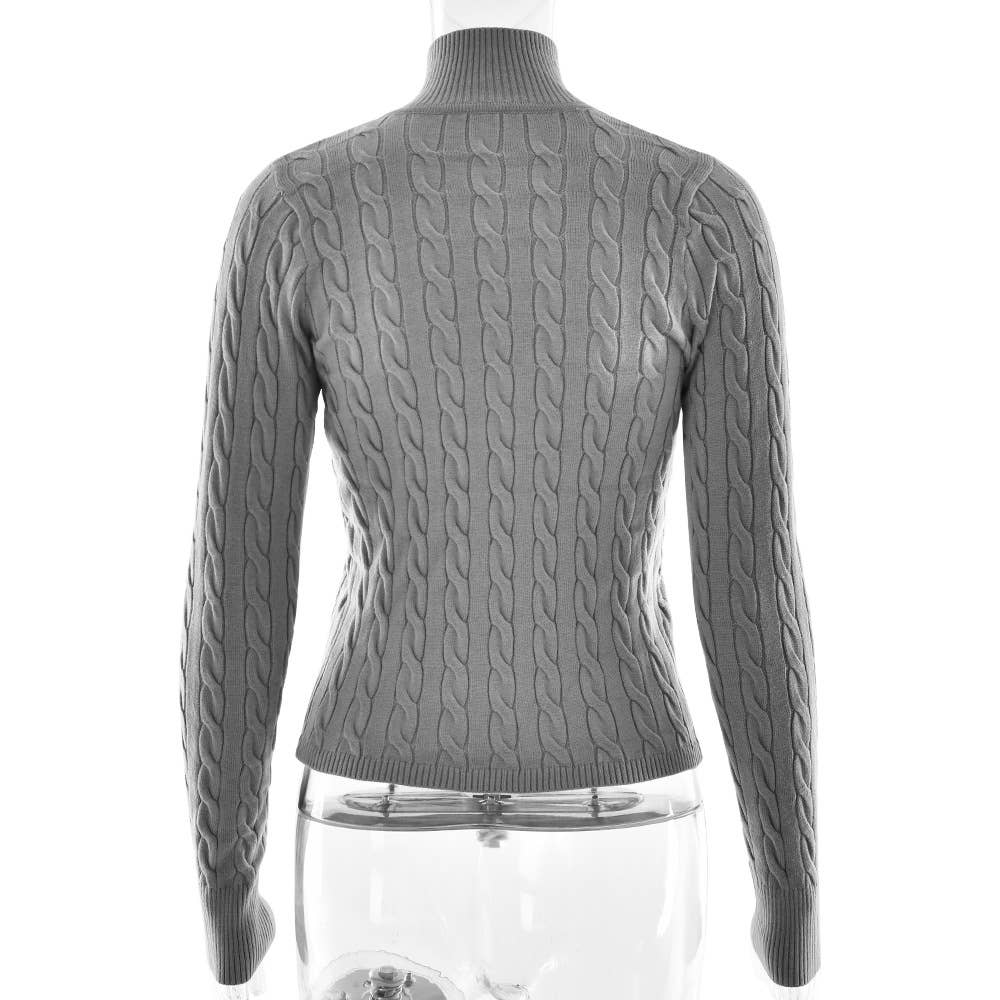 Fashionable semi-high neck zipper knit cardigan