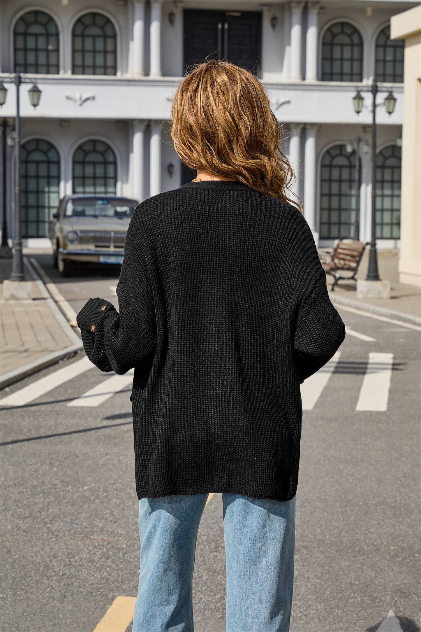 Fashion loose V-neck single-breasted cardigan