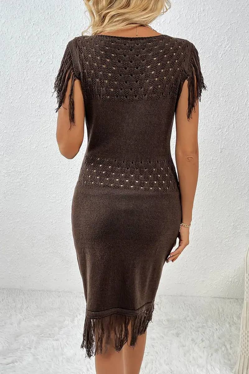 CWDMD4847_SPRING AND SUMMER FASHION TASSEL KNITTED DRESS