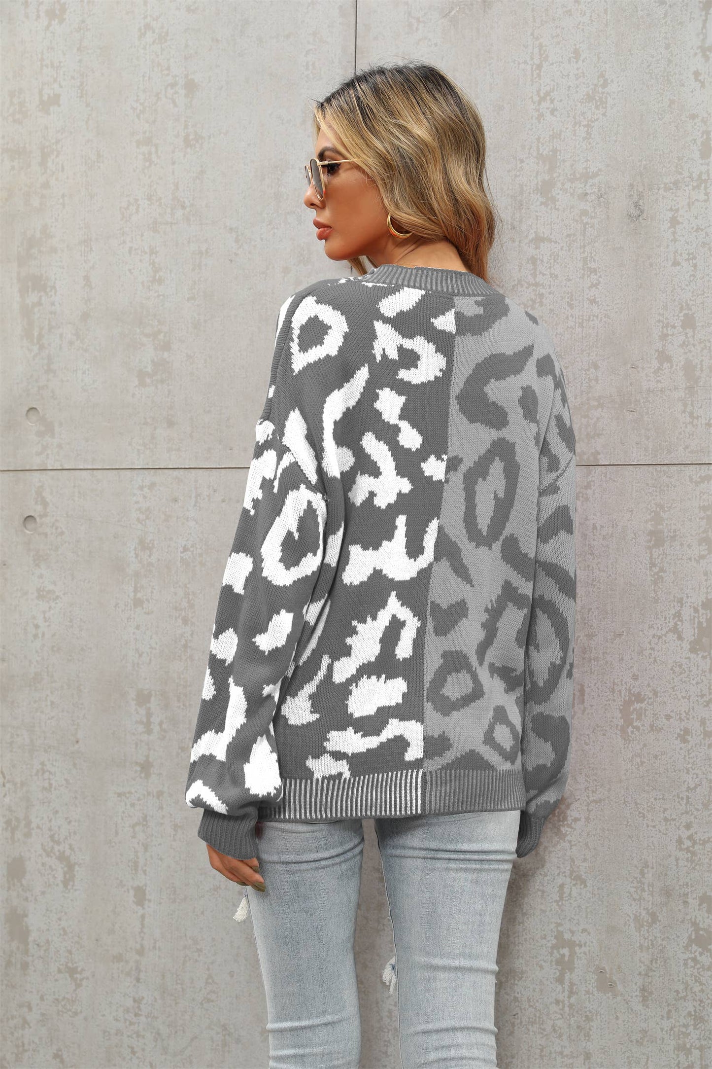 Printed Knit Single Breasted Leopard Knit Cardigan