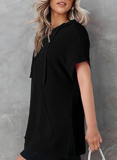 KNIT SIDE SLIT BELTED HOODIE