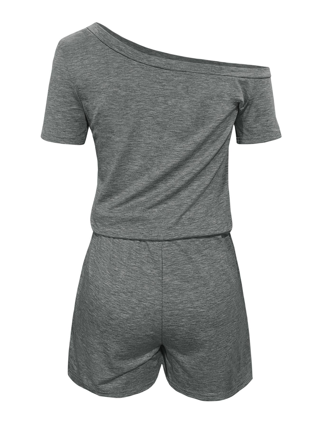 Off-the-shoulder short-sleeved lace-up jumpsuit