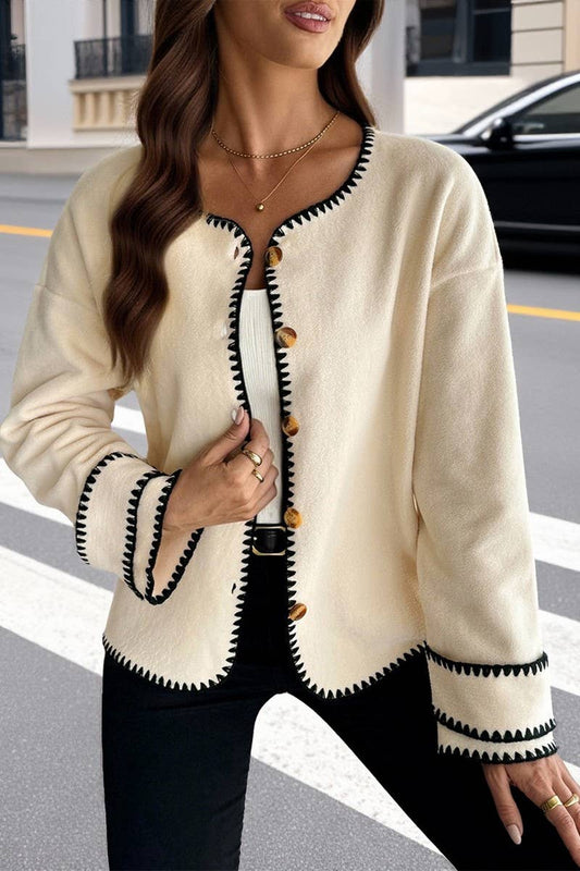 CWOCO00172_CASUAL CONTRAST-TRIMMED LOOSE CREW NECK JACKET