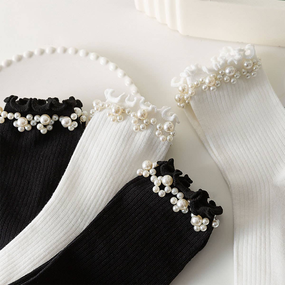 PEARL ORNAMENT COTTON CREW SOCKS_CWMS0283