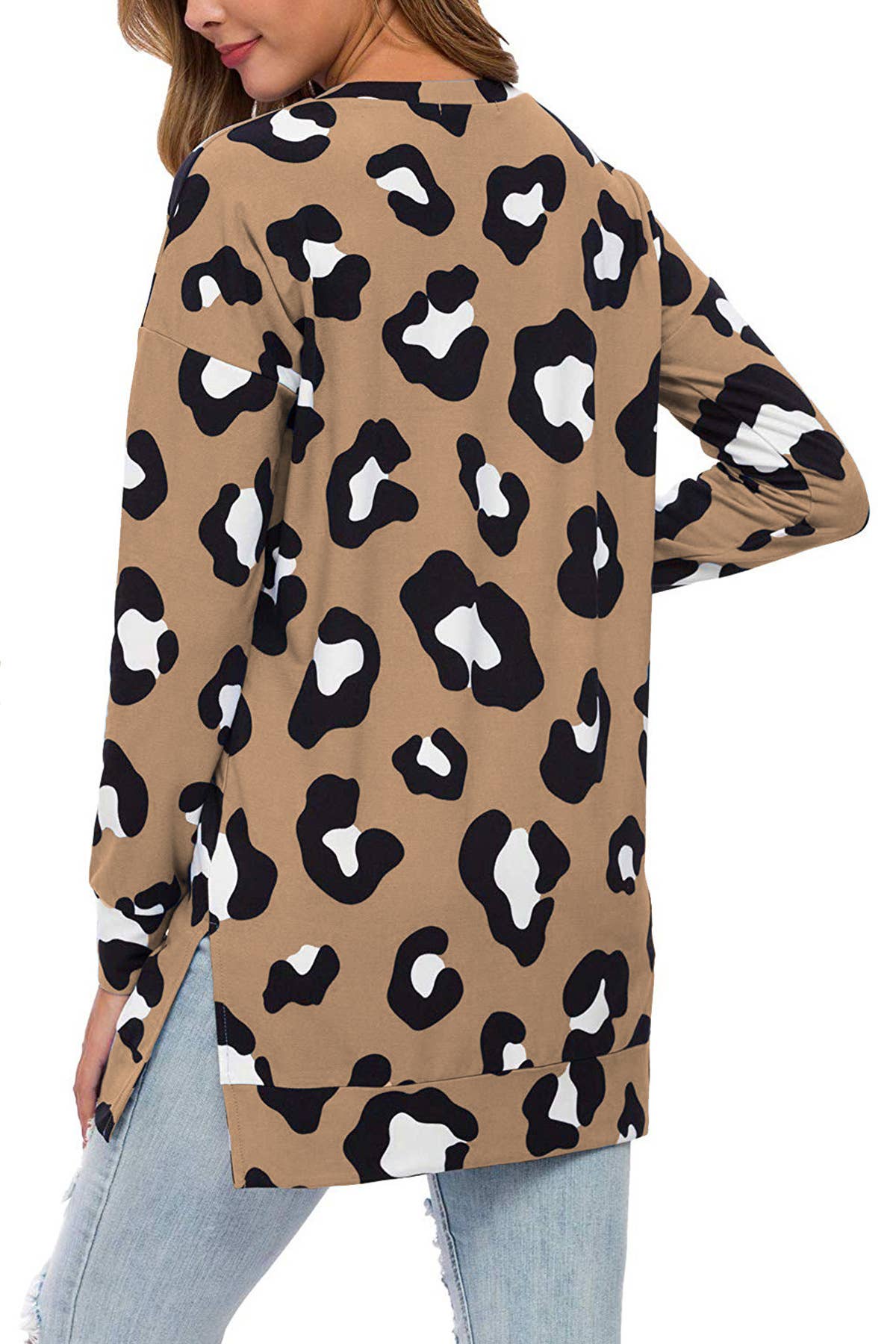 LEOPARD PRINT CREW NECK LOOSE PULLOVER T-SHIRT