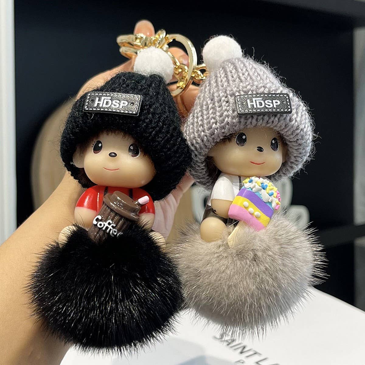 CUTE CARTOON MONCHHICHI CAR KEYCHAIN PENDANT