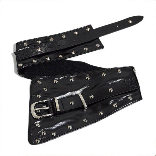 NEW CASUAL PUNK RIVETS DECORATED WIDE GIRDLE_CWABE0496