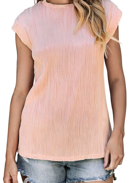 SOLID TEXTURED SHORT SLEEVE PULLOVER TOP