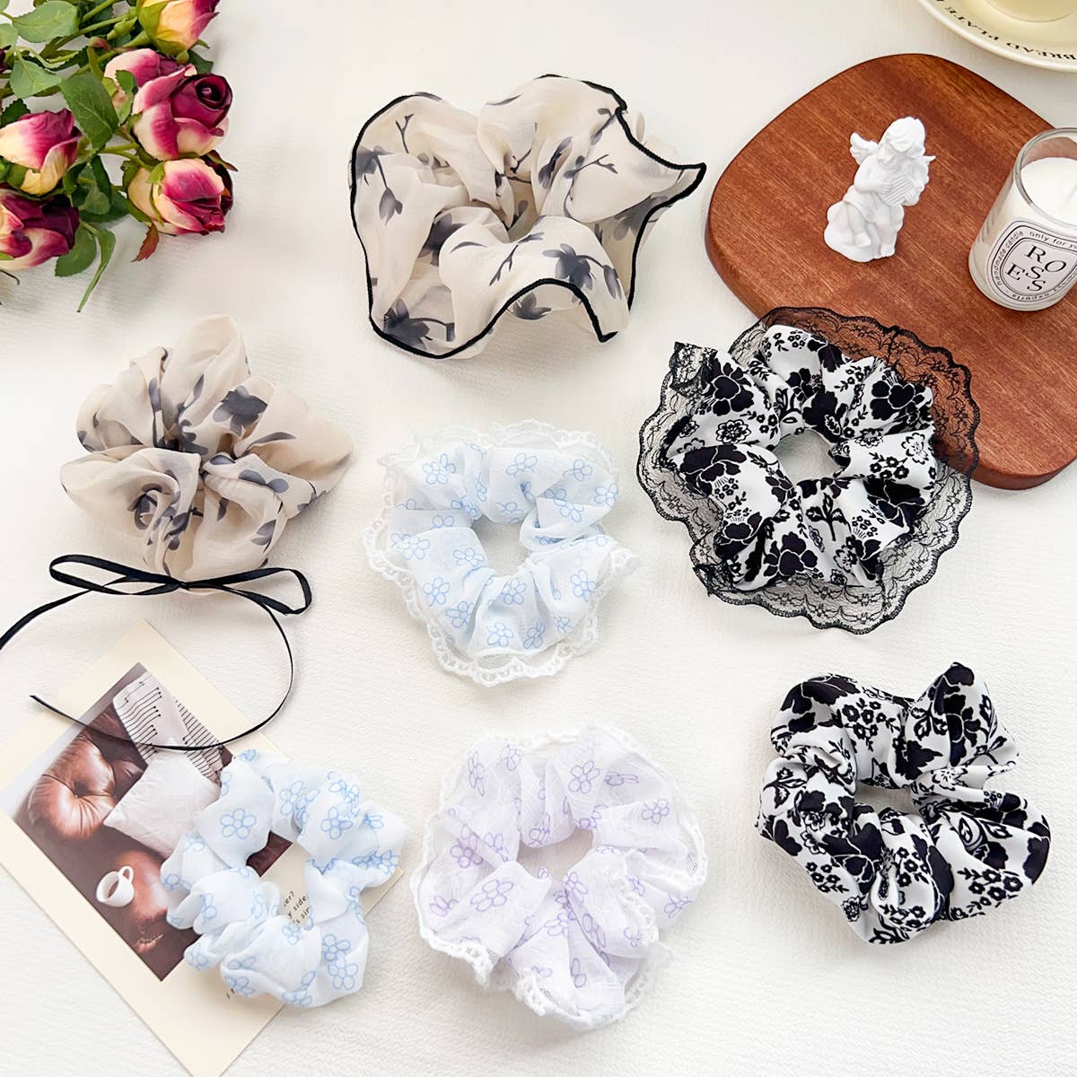 High-elasticity retro floral fabric hair band