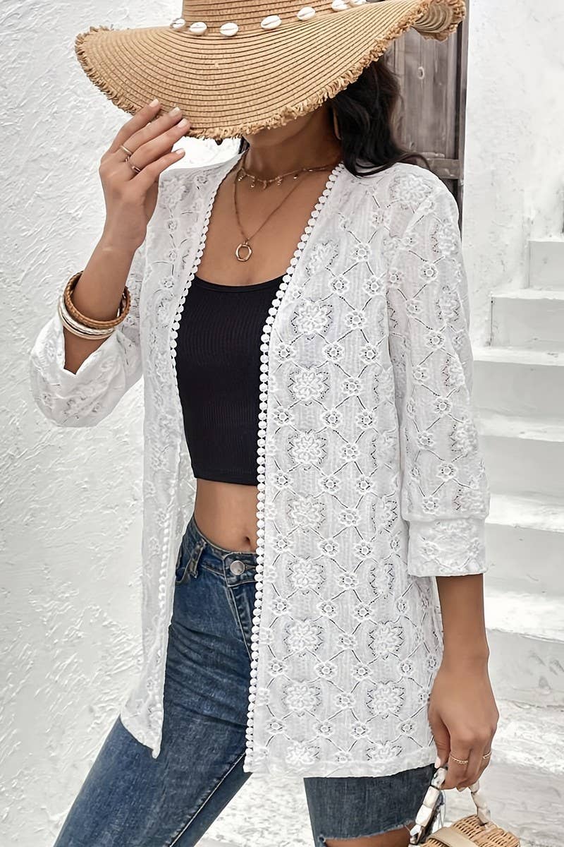 CWOCO1141_SOLID COLOR LACE STITCHING CARDIGAN OUTERWEAR