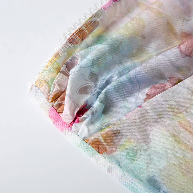 Vacation-style floral print irregular strapless