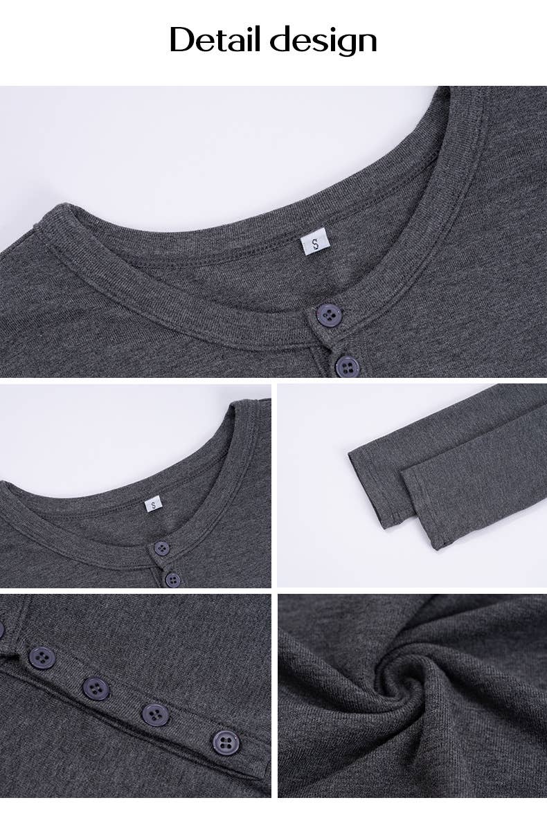 SLIM-FIT V-NECK BUTTON-UP LONG-SLEEVED T-SHIRT