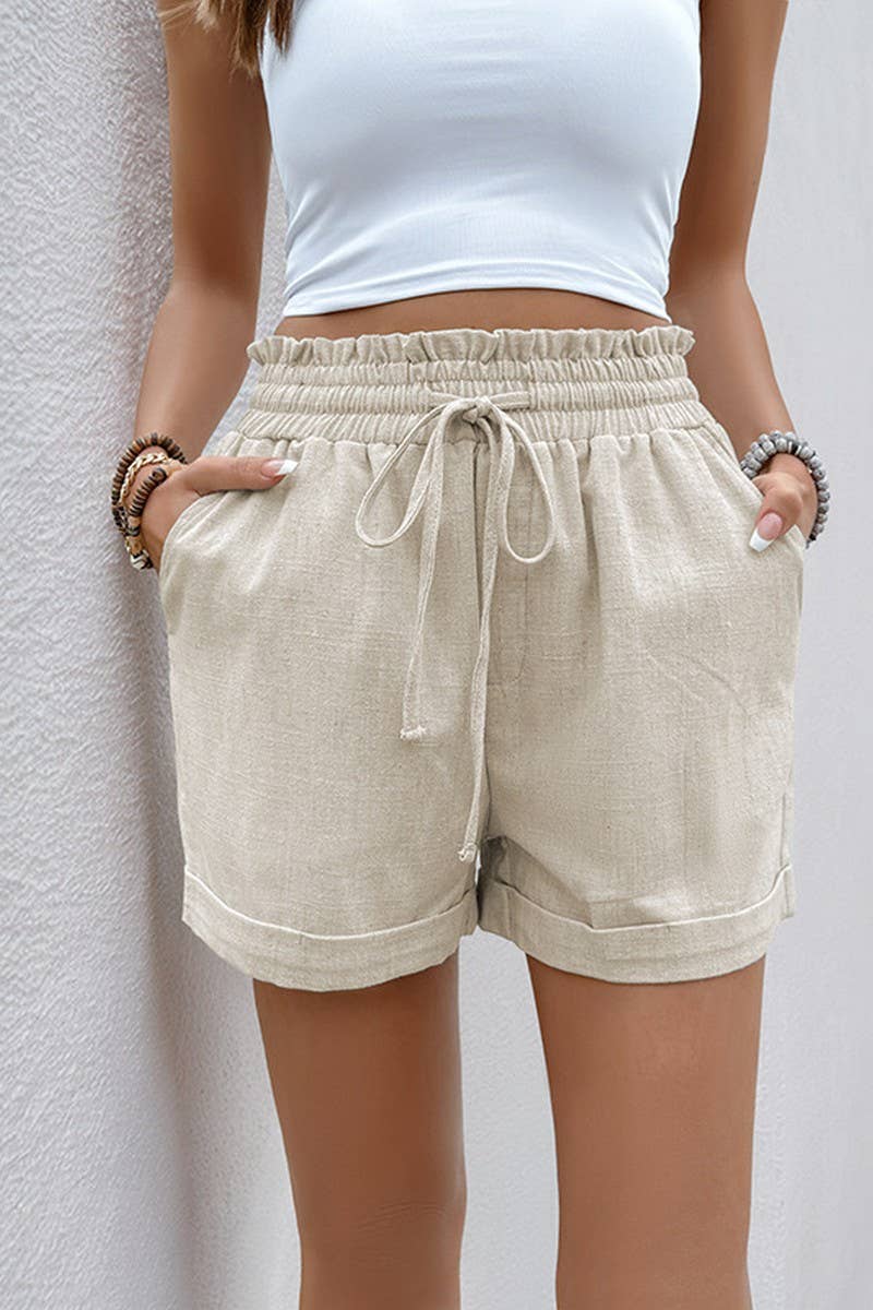 CWBSP0509_HIGH-WAIST ELASTIC CASUAL LINEN SHORTS