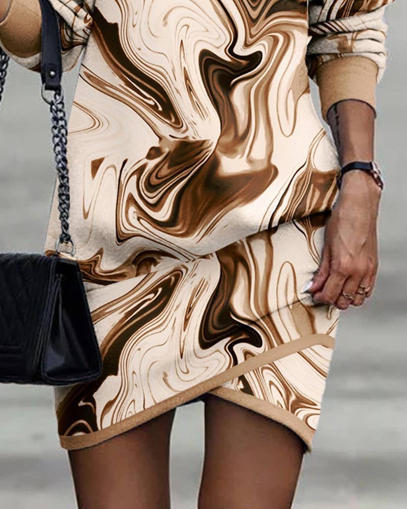 PRINTED SHORT DRESS WITH LONG SLEEVES HIGH NECK