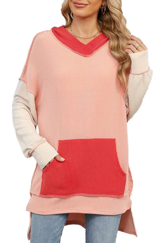 CWOHOL1111_AUTUMN AND WINTER COLOR MATCHING IRREGULAR HOODIE