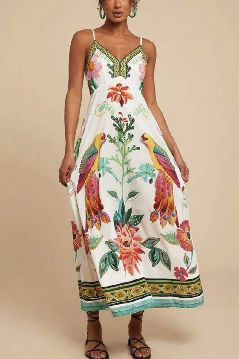 CWDMD5841_V-NECK FLORAL BOHO STRAPPY VACATION DRESS