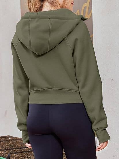Hooded zipper short casual fleece long-sleeved hoodie